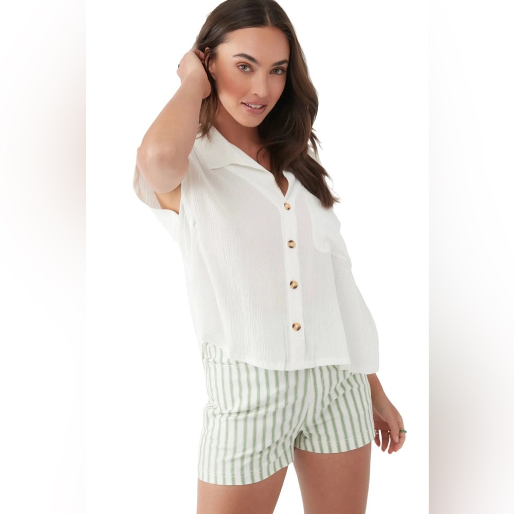 O’neill White Viscose Sleeveless Button Pocket Shirt Size Medium